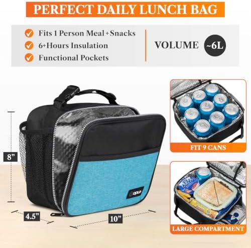 opux Insulated Lunch Bag for Kids, Reusable Lunch Box for School, Sea Blue