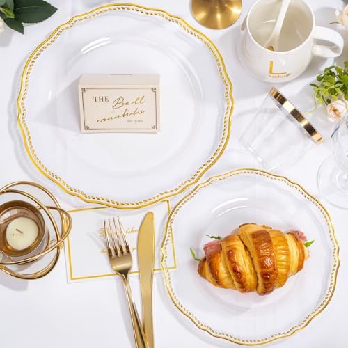 Hioasis 350 Pcs Clear Gold Plastic Plates for Wedding & Party