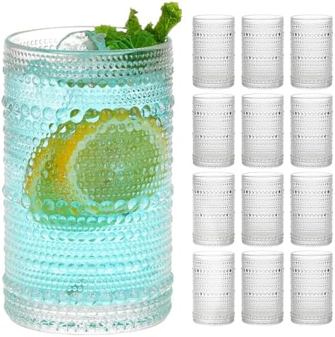 Moretoes 12 Oz Hobnail Drinking Glasses Set of 12