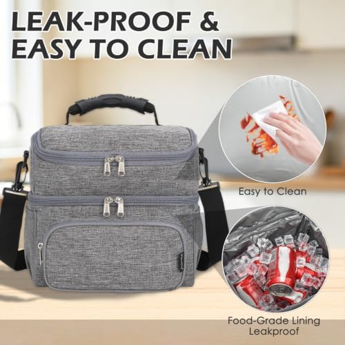 FlowFly Double Layer Cooler Insulated Lunch Bag Adult Lunch Box Large Tote Bag for Men, Women, With Adjustable Strap,Front Pocket and Dual Large Mesh Side Pockets