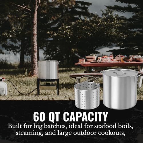 GasOne 60Qt Aluminum Stock Pot with Strainer and – Lid Large Deep Fryer Pot