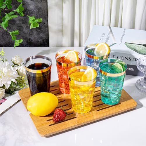 I00000 100 Pack 14 oz Gold Plastic Cups, Gold Disposable Cups Tumblers, Disposable Plastic Wine Glasses Cocktail Glasses Perfect for Party & Wedding