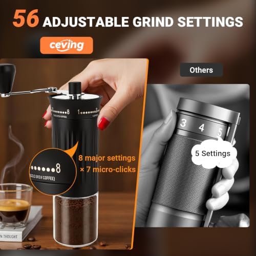 CEVING Space-Saving Manual Coffee Grinder with Foldable Handle, Black