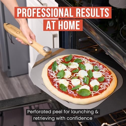 Chef Pomodoro Aluminum Perforated Pizza Peel 16 Inch with Foldable Handle