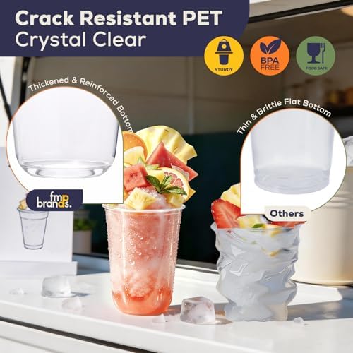 Fit Meal Prep 100 Pack 16 oz Round Bottom Clear Plastic Cups with Strawless Sip Lids, Disposable Iced coffee cups with lids, BPA-Free To Go Cups for Smoothies, Pink Drinks, Party Drinks, Cold Beverage