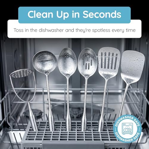 Millvado Stainless Steel Big Cooking Spoon, Kitchen Utensils and Gadgets, 15 Inch Large Spoon For for Cooking, Basting, Serving, Dishwasher Safe Metal Utensil, Durable, Solid Construction