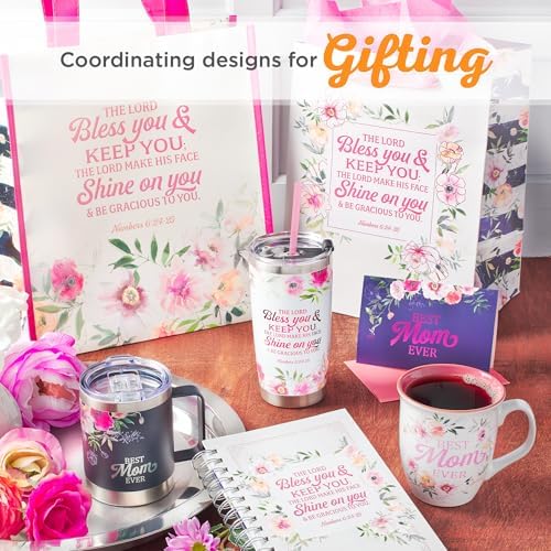 Christian Art Gifts White and Pink Floral Ceramic Coffee Mug – 14 oz. Lead & Cadmium-free Inspirational Scripture Coffee & Tea Mug for Mothers with Encouraging Words: Best Mom & Bible Verse: Num. 6:24