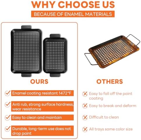 3PCS Grill pan: Grill Topper for Outdoor Grill, Non-Stick Enamel Coating Grill Topper Suitable for Camping, Picnic, Party