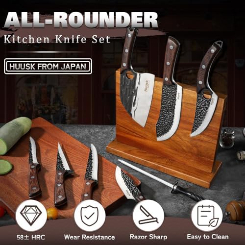 Huusk Butcher Knife Set with Roll Bag - 10PCS for Meat Processing Men Gift