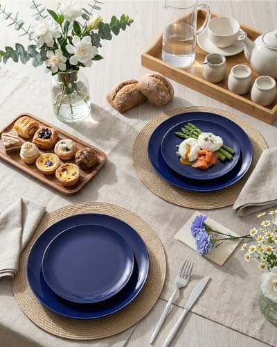 PULOTE 100PCS Blue Plastic Plates - Heavy Duty Navy Blue Disposable - Include 50PCS 10.25inch Dinner & 50PCS 7.5 inch Dessert/Salad Plates - Ideal for Party & Labor Day