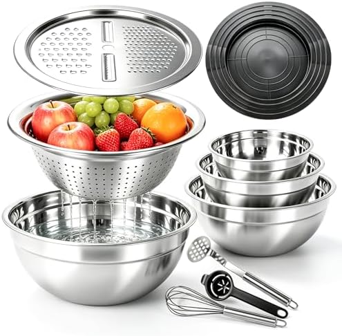 Stainless Steel Mixing Bowls with Lids and Colander Set