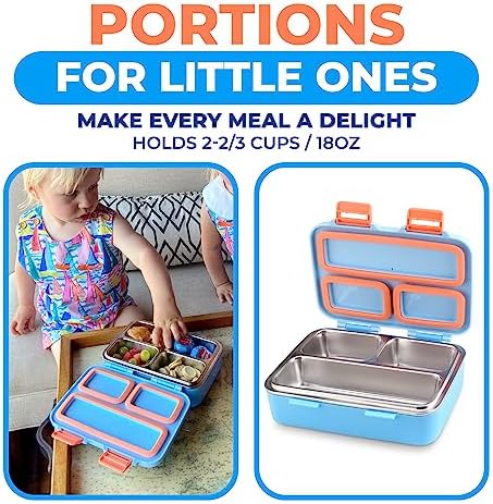kinsho Small Stainless Steel Bento Box Lunch Container, Baby Toddlers, Blue
