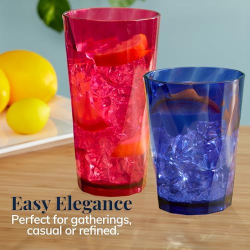 US Acrylic Optix Plastic Reusable Drinking Glasses (Set of 16) 14oz Rocks & 20oz Water Cups in Jewel Tone Colors | BPA-Free Tumblers, Made in USA | Top-Rack Dishwasher Safe (Pack of 4)