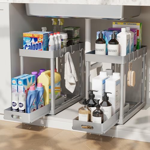 2 Pack Pull-Out Storage Organizers, Under Sink Organizer and Storage for Bathroom & Kitchen,Multi-Purpose Under Cabinet Organizers and storage Black