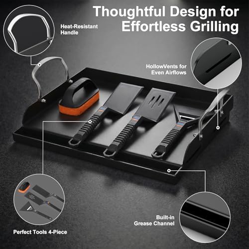 Cast Iron Griddle for Gas Grill with 5-Piece Griddle Tool Kit, 17" x 13"