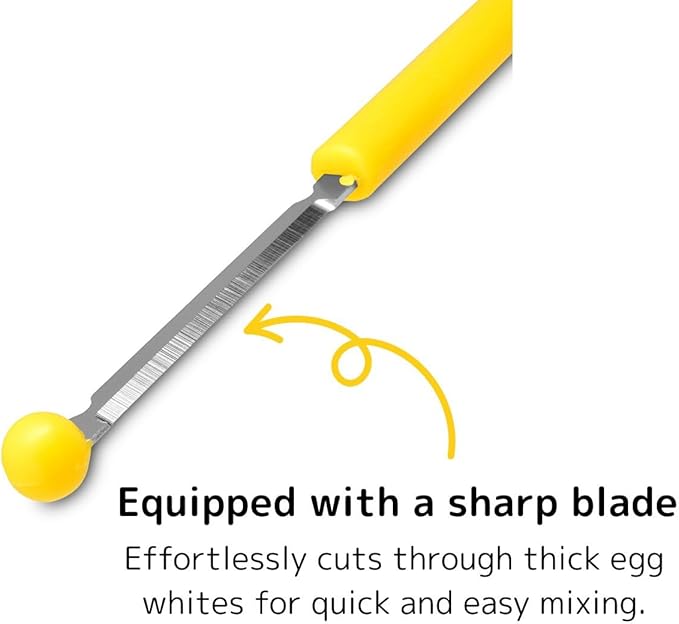 Seki Japan Egg Mix Stick, Egg Yolk and White Strring Stainless Steel Blade, Chalaza Removal Parts, with Safety Cover Yellow