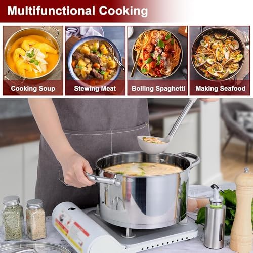 LIANYU 6 QT Stainless Steel Stock Pot, Tri-Ply Base Cooking Soup Pot