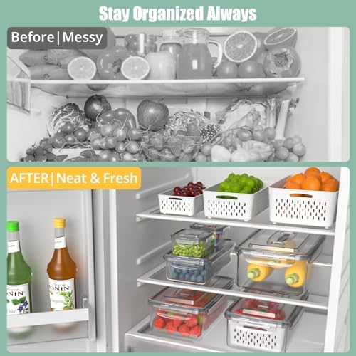 Anysig 5 Pack Fridge Fruit Storage Containers with Colander & Handle Lids
