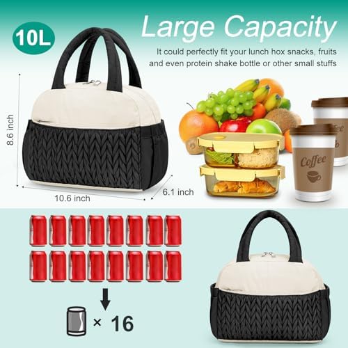 Coobiiya Lunch Box Lunch Bag for Women Men,Reusable Cute Lunch Pail bag,Leakproof,Insulated LunchBox Tote Compact 10L, Cooler Lunch Container for Work Travel Office