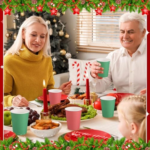 NatNarr 100 Pack Red Green Paper Cups, 9oz Christmas Party Cups Bulk Paper Cups, Disposable Drinking Cups for Birthday Holiday Christmas Party Supplies, 2 Colors