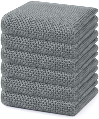 Homaxy 100% Cotton Waffle Weave Kitchen Dish Towels 6-Pack, Grey