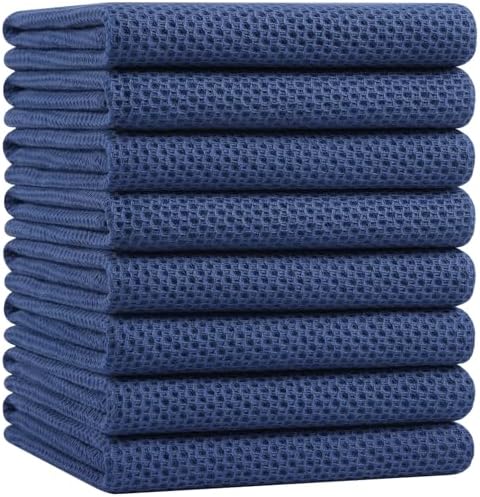 Homaxy 100% Cotton Oversized Waffle Weave Kitchen Towels 8-Pack, Navy Blue