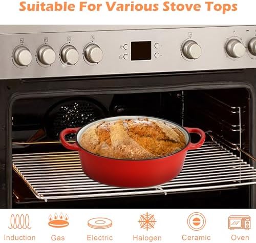 TeamFar Oval Dutch Oven, 5qt Enameled Cast Iron Dutch Oven Pot with Lid