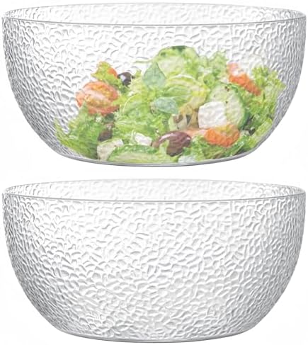 118 oz Acrylic Salad Bowls, 9.2" Serving Bowls for Fruits, Popcorn, Chips, Dips, Condiments, Break-Resistant Set of 2, Clear Circular