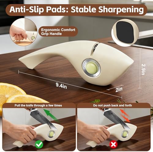 Knife Sharpener, 6 Adjustable Sharpening Angle, Coarse & Fine Knife Sharpener with Adjustable Angle Guide (Beige)
