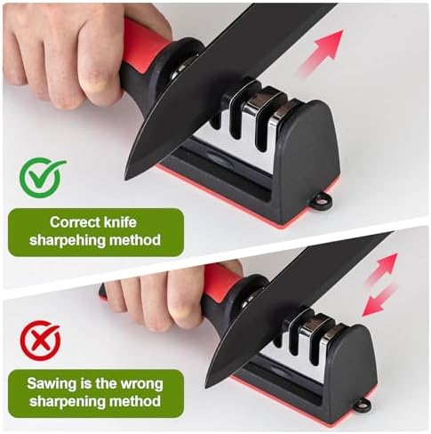 Professional 4-in-1 Knife Sharpener with Tungsten Steel & Ceramic Slots, Manual Sharpener for Chef Knives, Scissors & Straight Edge Blades - Home Kitchen Tool