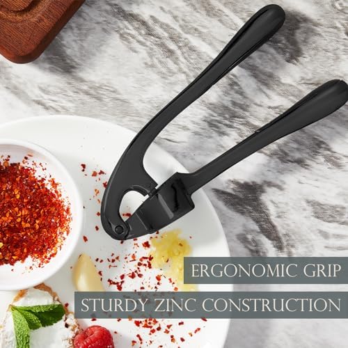 Premium Garlic Press, Professional Garlic Mincer, Easy to Squeeze and Clean, Rust Proof, Efficient Ginger Crusher - Black