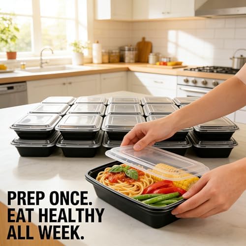 KUMD 20-Pack (40 Pieces) 32 oz Meal Prep Containers Reusable with Lids