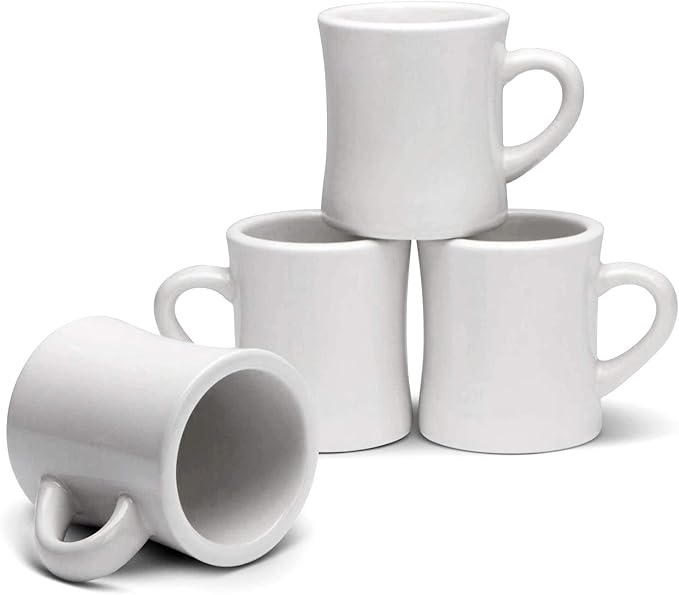 Serami Original 11oz White Diner Coffee Mug Set - Ceramic Mugs Great for Kitchen Set, Travel, and Hot Tea, Retro Waffle House Farmhouse Mug with Handle, Heavy Duty Coffee Cups (4 Pack)