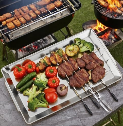 15.8" x 9.5" Large Serving Platters Set of 2, Stainless Steel Heavy-Duty Large Serving Trays, Silver Rectangular Plates for Food, Fruit, Party, Wedding, Christmas, Chip and Scratch Resistant