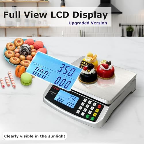 110lb/50kg Food Scale Digital Kitchen Scale with Tray Large LCD Display 304 Stainless Steel Commercial Price Computing Scale Counting Scale for Baking Cooking Meat Industry Counting Adapter Included