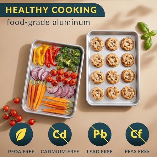 Aluminum Cookie Sheets for Baking Set of 2, 13x9" Quarter Sheet Pans