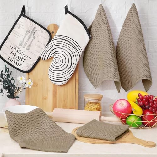 Homaxy 100% Cotton Waffle Weave Kitchen Dish Cloths 24-Pack, Tan