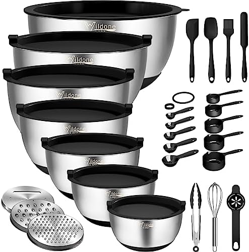 Wildone Mixing Bowls with Airtight Lids, Stainless Steel Nesting Bowls Set