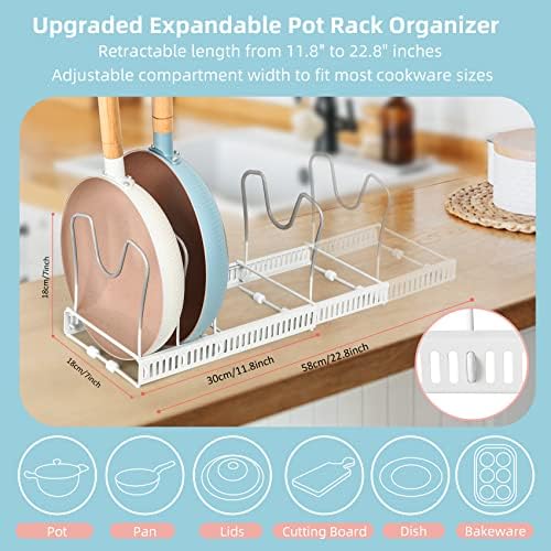 ROOHUA Pot and Pan Lid Organizer Rack for Under Cabinet, 12"-23" Expandable