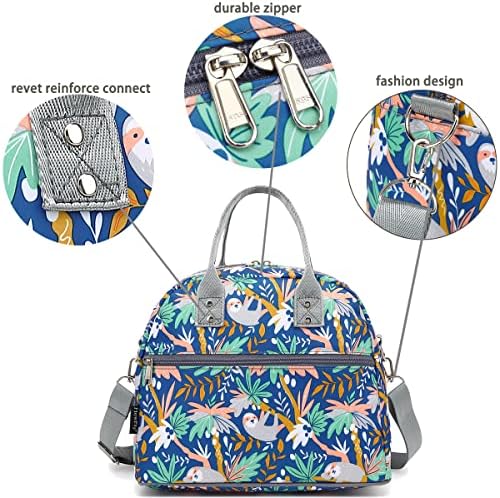 FlowFly Insulated Lunch Bag With Shoulder Strap for Women, Men, and Kids, Large and Reusable, Handle, Freezable Work and School Travel Tote and Meal Prep Organizer,Sloth