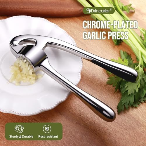 Kitchen Garlic Press, Rust Proof & Dishwasher Safe Garlic Mincer, Durable Garlic Crusher, Easy to Clean and Squeeze, Chrome