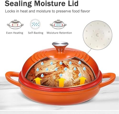 6 QT Enameled Cast Iron Round Bread Oven, Sourdough Dutch Oven