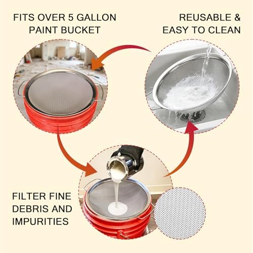Fine Mesh Paint Strainer 60 Mesh Stainless Steel Paint Filter Emulsion Honey Funnel Filter Cover Fits 5 Gallon Paint Bucket Filter Tool Insert Strains (1 pc)