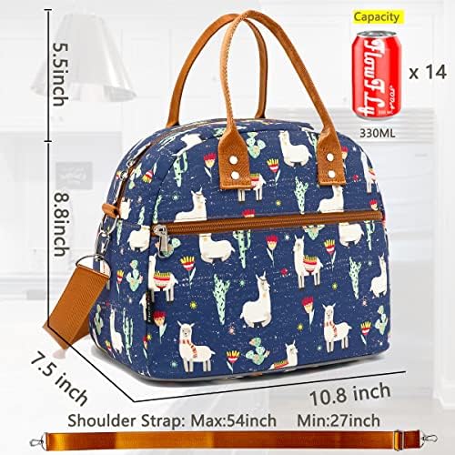 FlowFly Insulated Lunch Bag With Shoulder Strap for Women, Men, and Kids, Large and Reusable, Handle, Freezable Work and School Travel Tote and Meal Prep Organizer,Alpaca