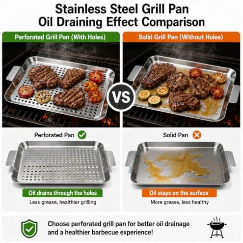 2PCS Grill pan, Stainless Steel BBQ Grill Topper for Outdoor Grill with Hole, suitable for picnicking, camping, yard (2 pieces)