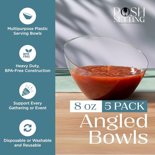 5 Pack Clear Angled Plastic Serving Bowls Disposable for Party Table 8oz