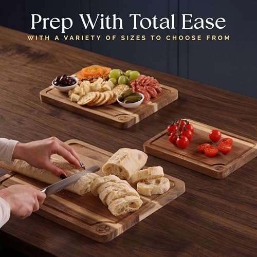 Deer & Oak Non Toxic 3-Piece Acacia Cutting Board Set with Stand - 5 pack