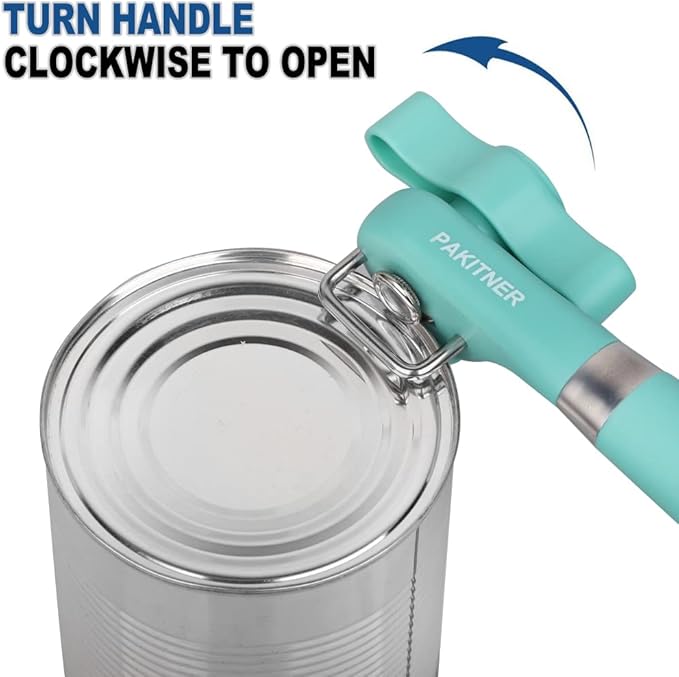 PAKITNER- Cut safe Manual can opener smooth edge - handheld Side cut can opener, Ergonomic Smooth Edge, Food Grade Stainless Steel Cutting Can Opener for Home, Kitchen & Restaurant, Green