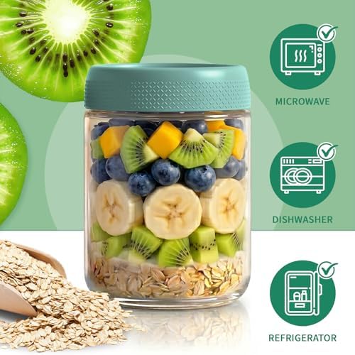 16oz Glass Jar with Lid, Over Night Oats Container with Lid, Storage Jars