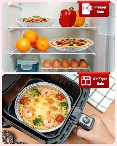 60 Pack 9 Inch Disposable Aluminum Pie Pans - Round Foil Pie Tins, Foil Plates, Takeout Food Containers for Tart Baking, Cooking, Reheating, Roasting